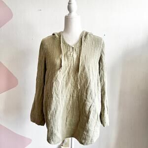 Pure Jill Green Gauze Long‎ Sleeve Top, Coastal Minimalist Organic Style Medium